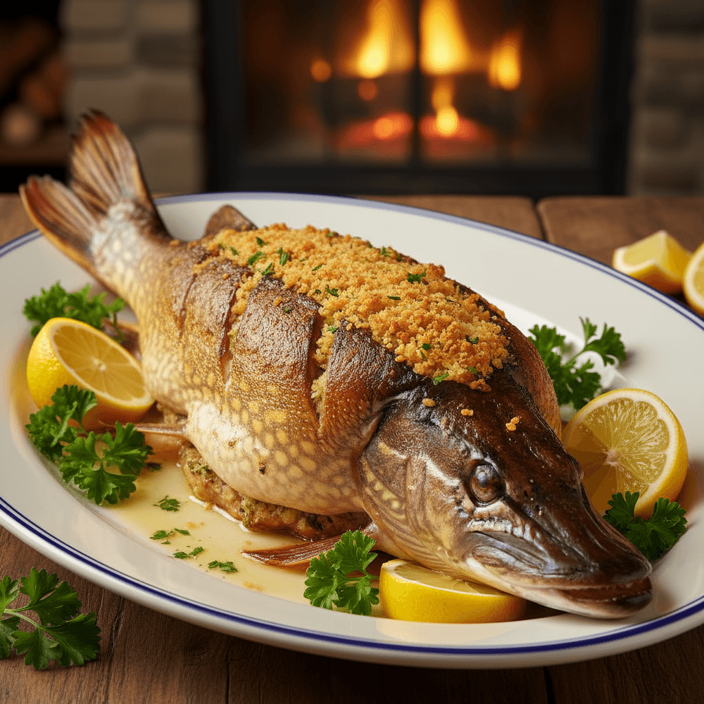 Brochet farci au four