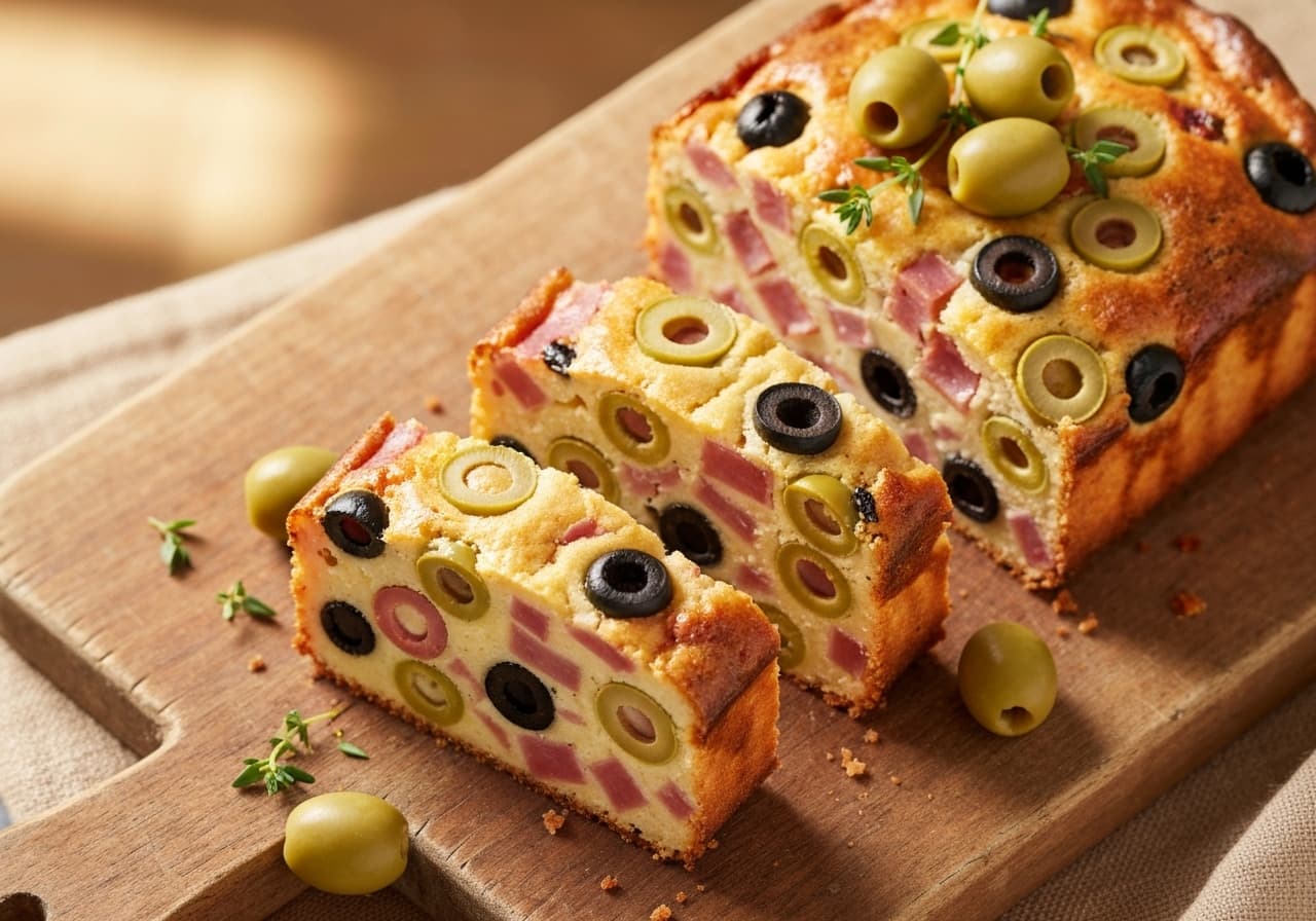 French Savory Cake with Olives and Ham