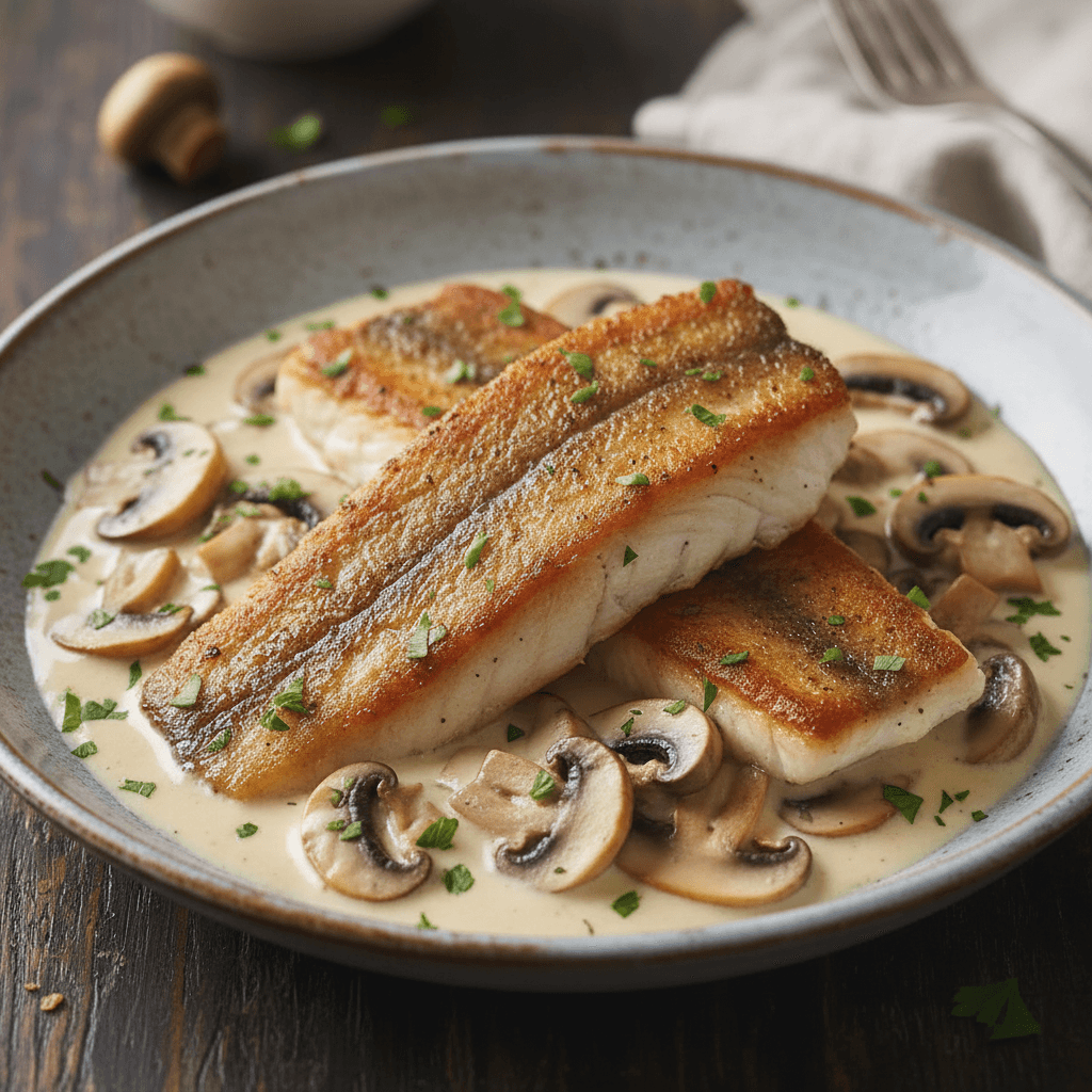 Walleye with Cream and Mushrooms