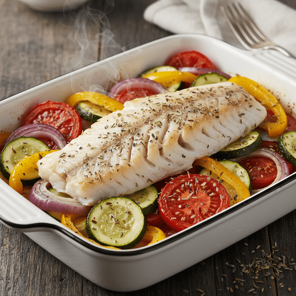 Baked Walleye on a Bed of Vegetables