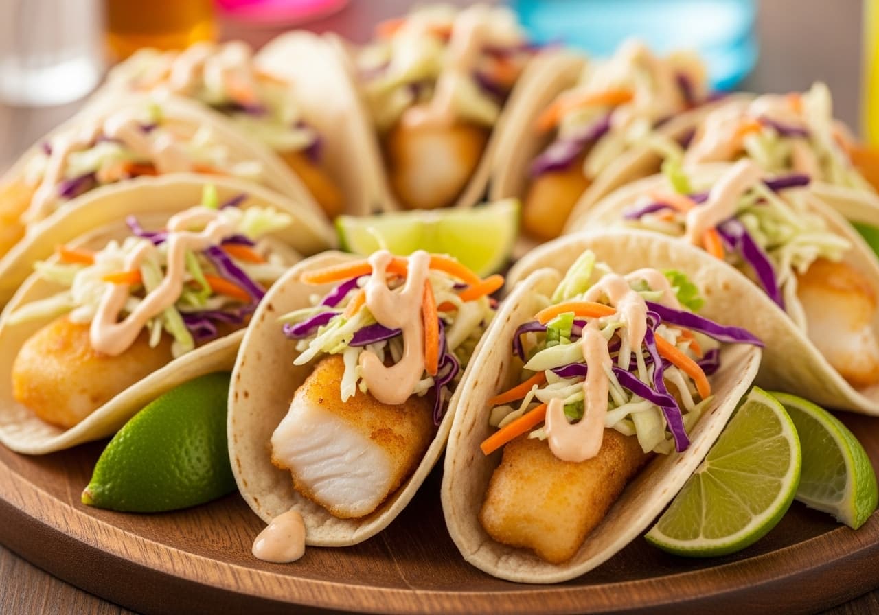 Appetizer Fish Tacos with Tangy Slaw