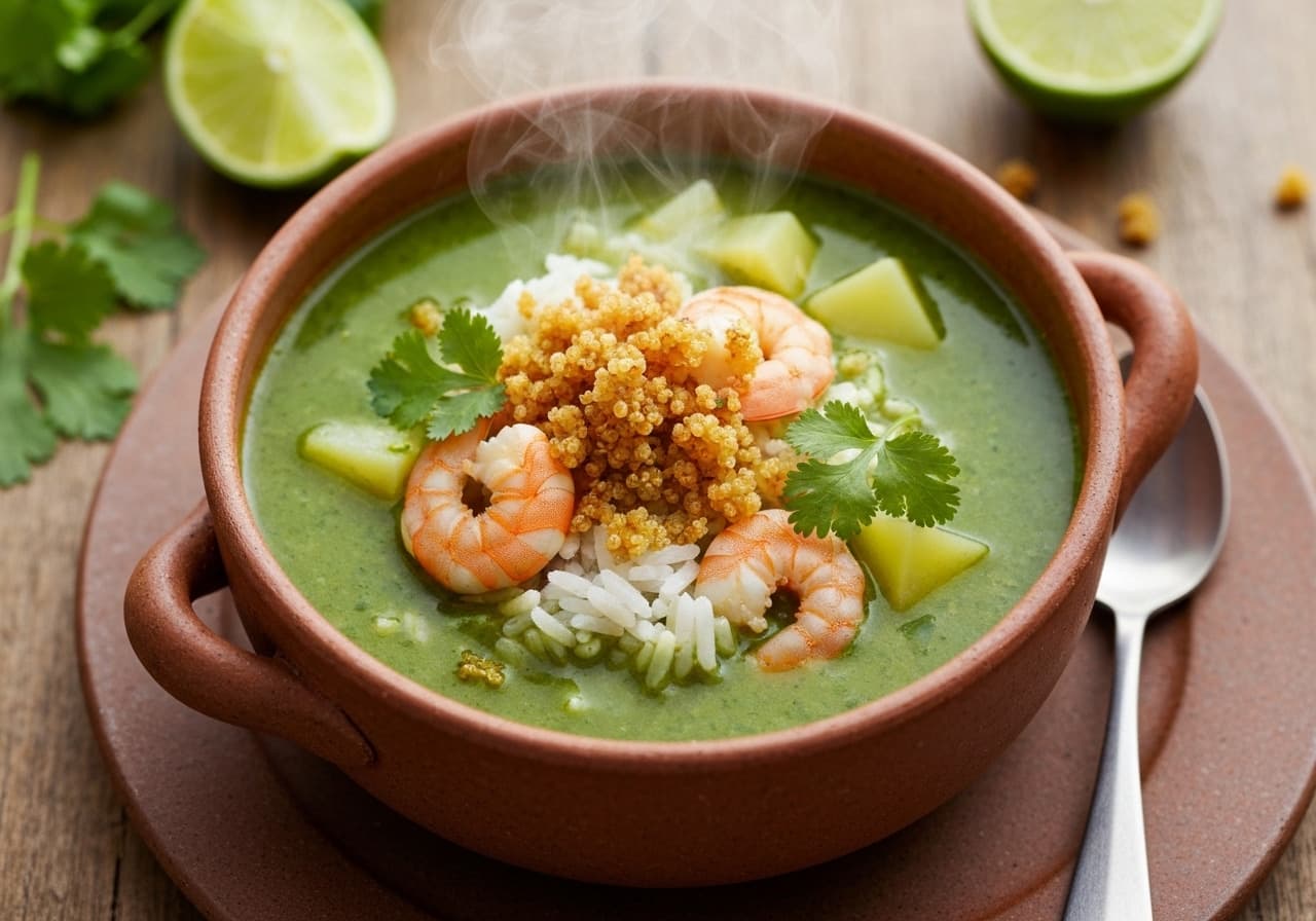 Shrimp and Crispy Quinoa Cilantro Soup