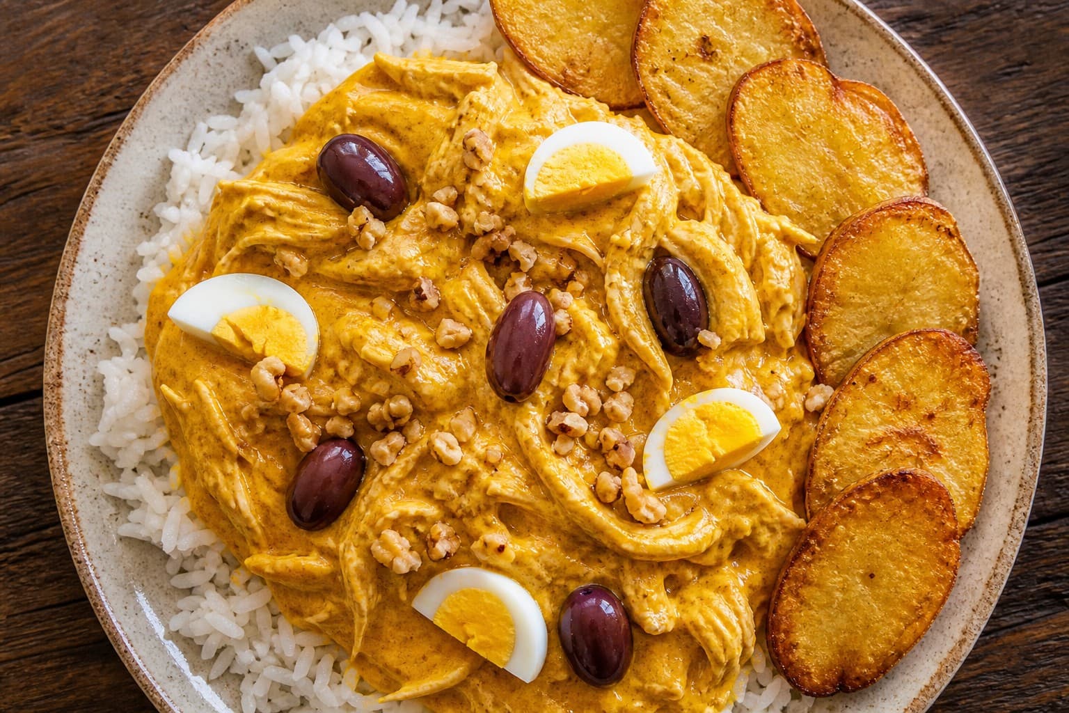 Creamy Ají de Gallina with Toasted Walnuts and Golden Potatoes