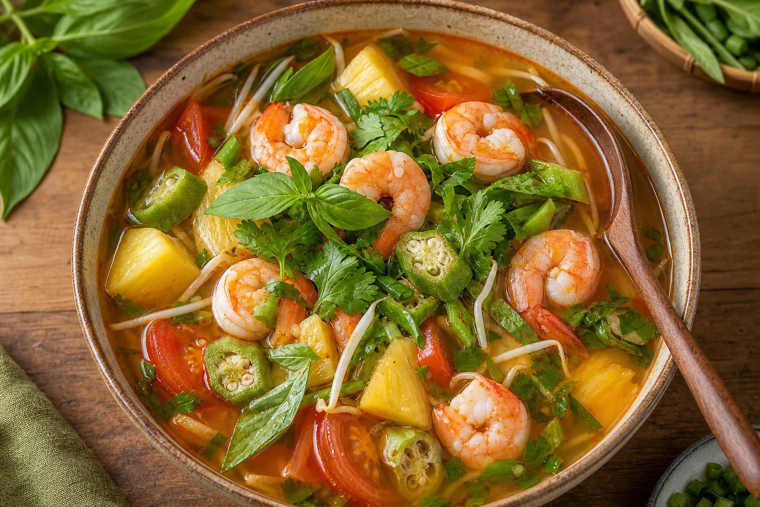 Canh Chua Tôm Khóm – Sweet and Sour Shrimp and Pineapple Soup