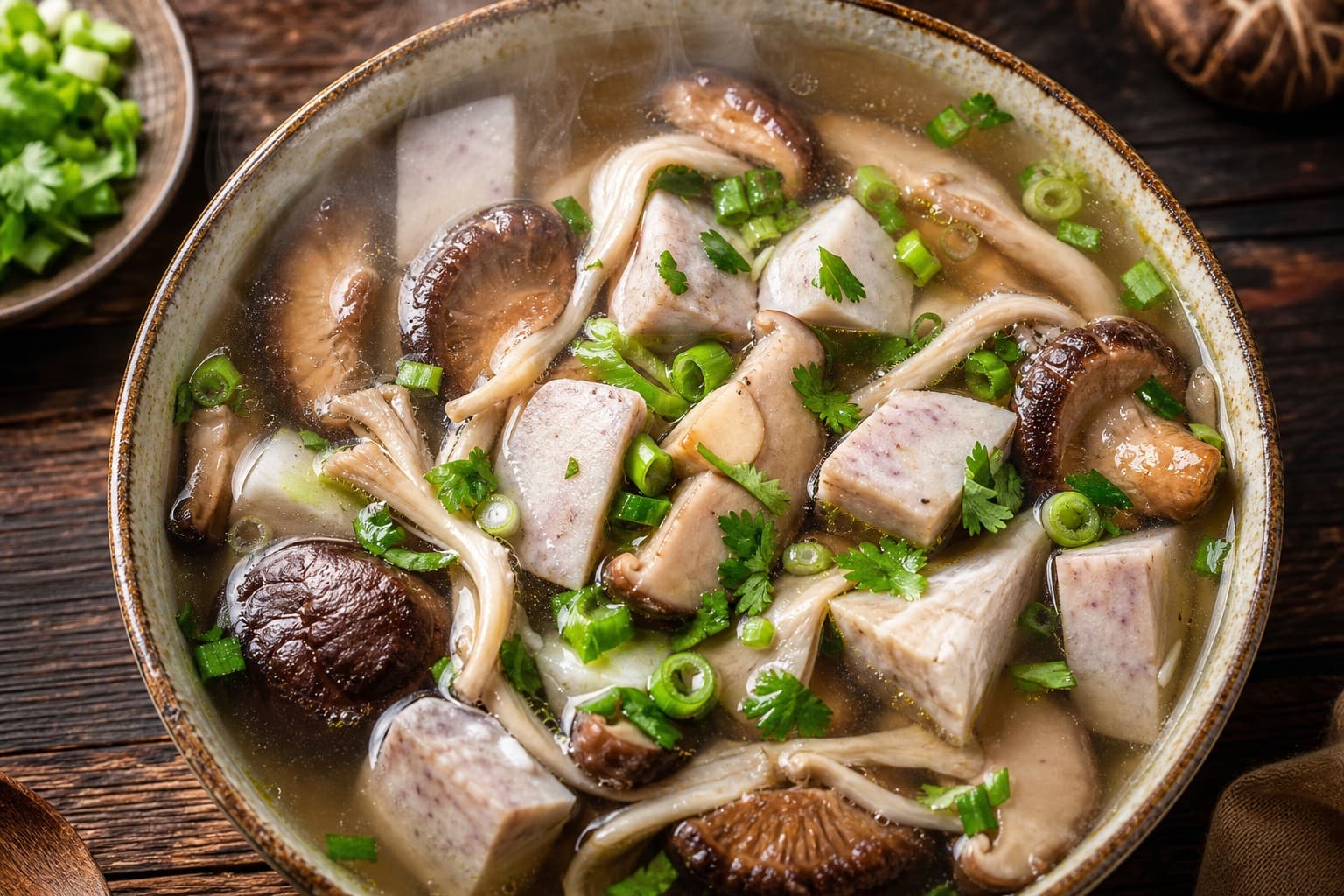 Canh Khoai Môn Nấm Hương (Taro and Shiitake Mushroom Soup with Ginger)