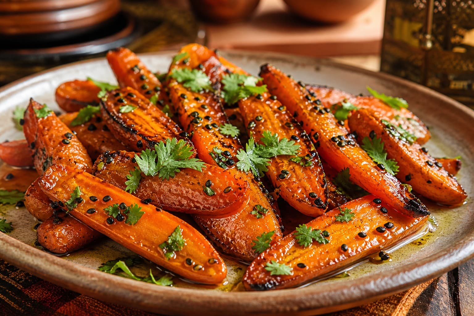 Roasted Carrots with Honey, Black Cumin, and Orange Blossom Water