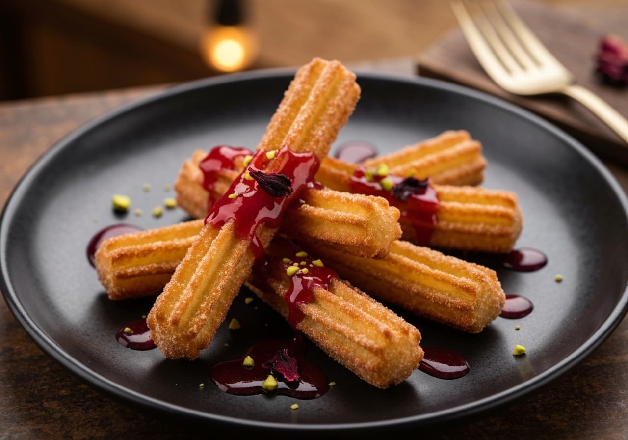 Crispy Churros with Hibiscus-Chili Glaze