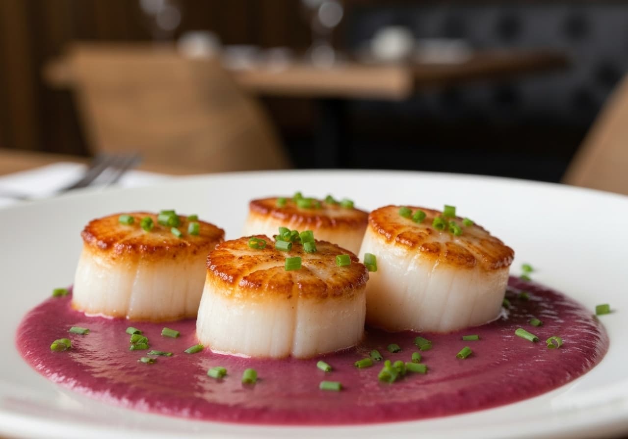 Boreal Seared Scallops with Haskap Berry and Labrador Tea Sauce