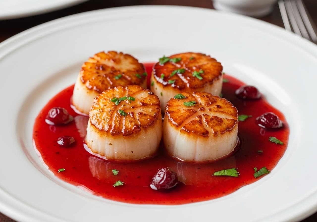 Maple and Cranberry Glazed Sea Scallops
