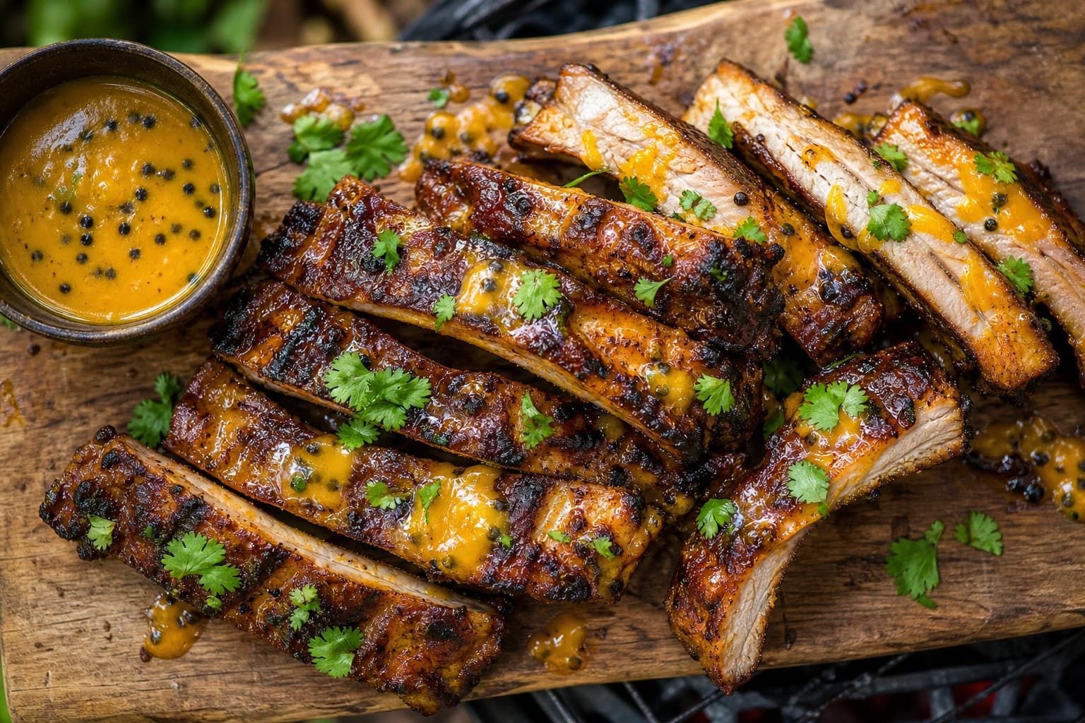 Charcoal-Grilled Pork Ribs Glazed with Aji Amarillo and Passion Fruit