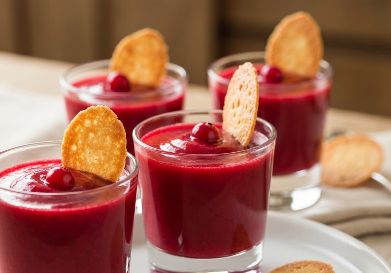 Cranberry and Ice Cider Crémeux with Maple Tuiles
