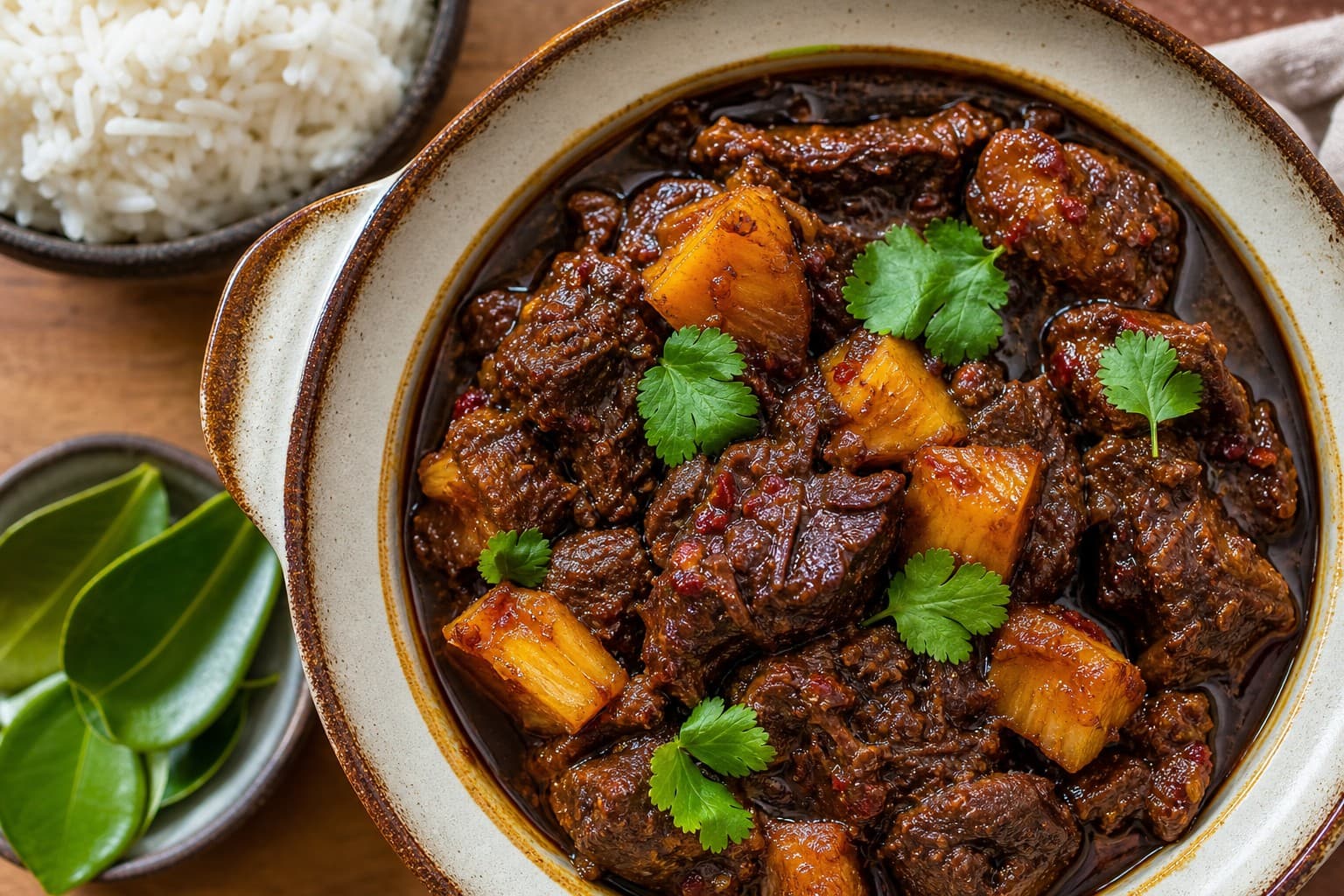 Dark Cooked Beef with Caramelized Pineapple and Tamarind