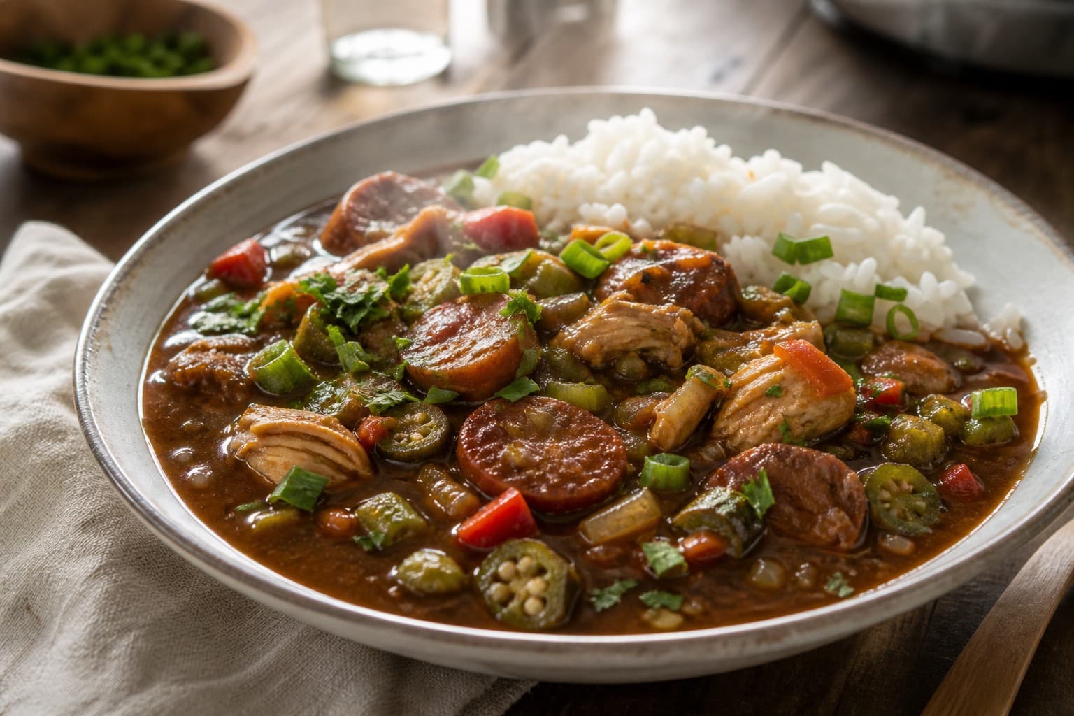 Dark Roux Chicken and Sausage Gumbo