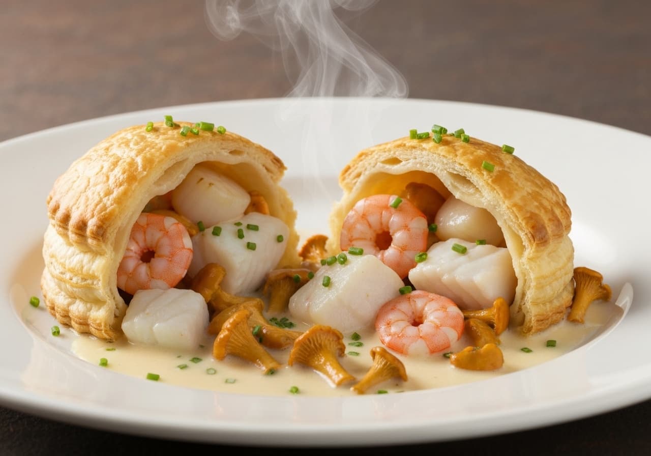 Seafood Puff Pastry with Chanterelles and Quebec White Wine