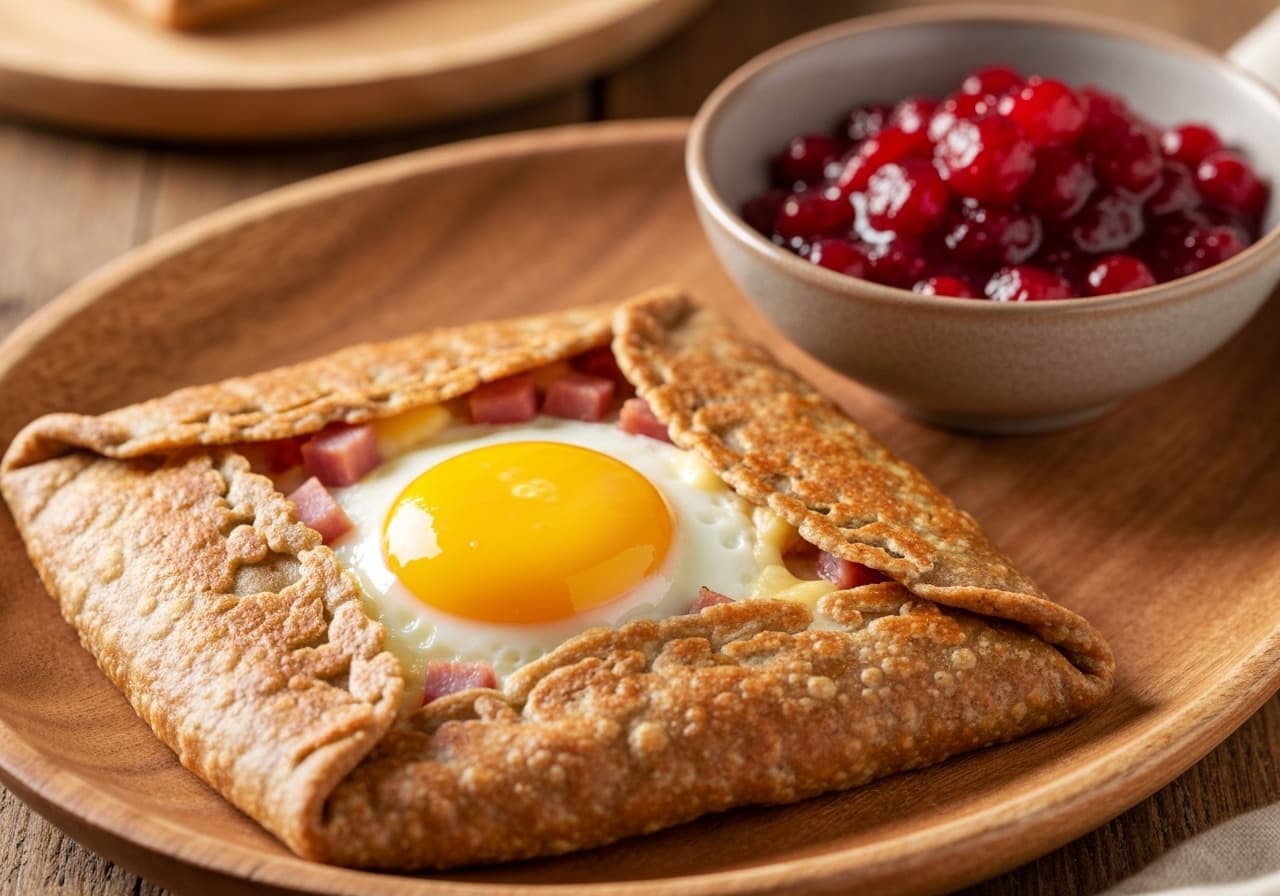 Quebec-Style Complete Buckwheat Galette with Cranberry-Maple Compote