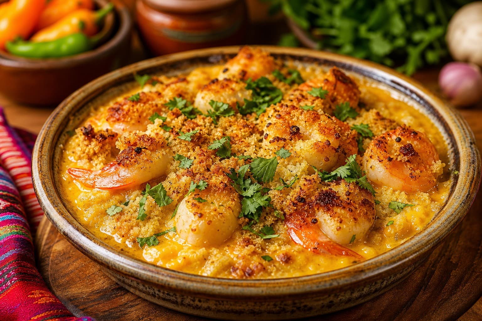 Scallop and Shrimp Gratin with Aji Amarillo and Crispy Crust