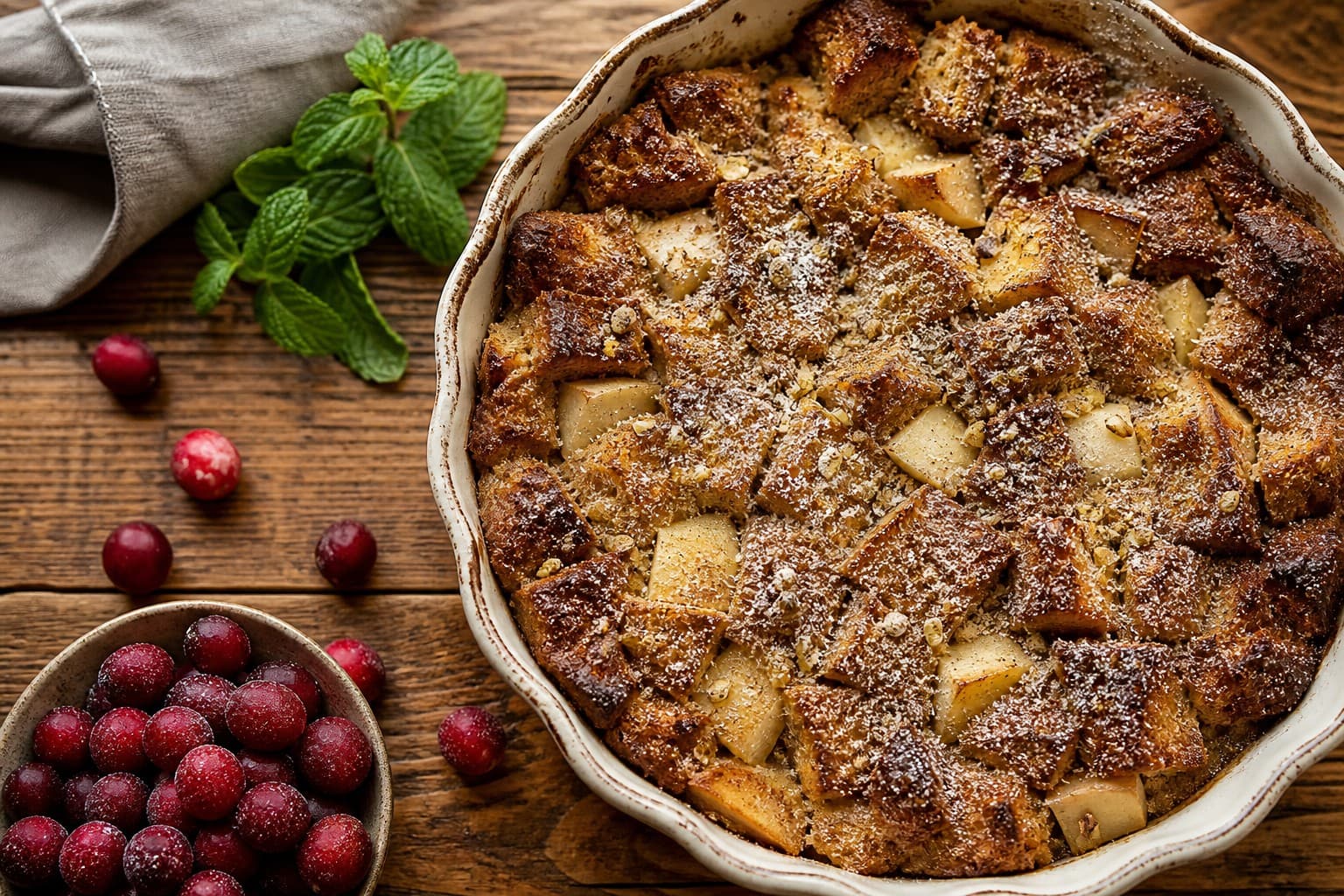 Baked Rye Bread Pudding with Apples and Cardamom