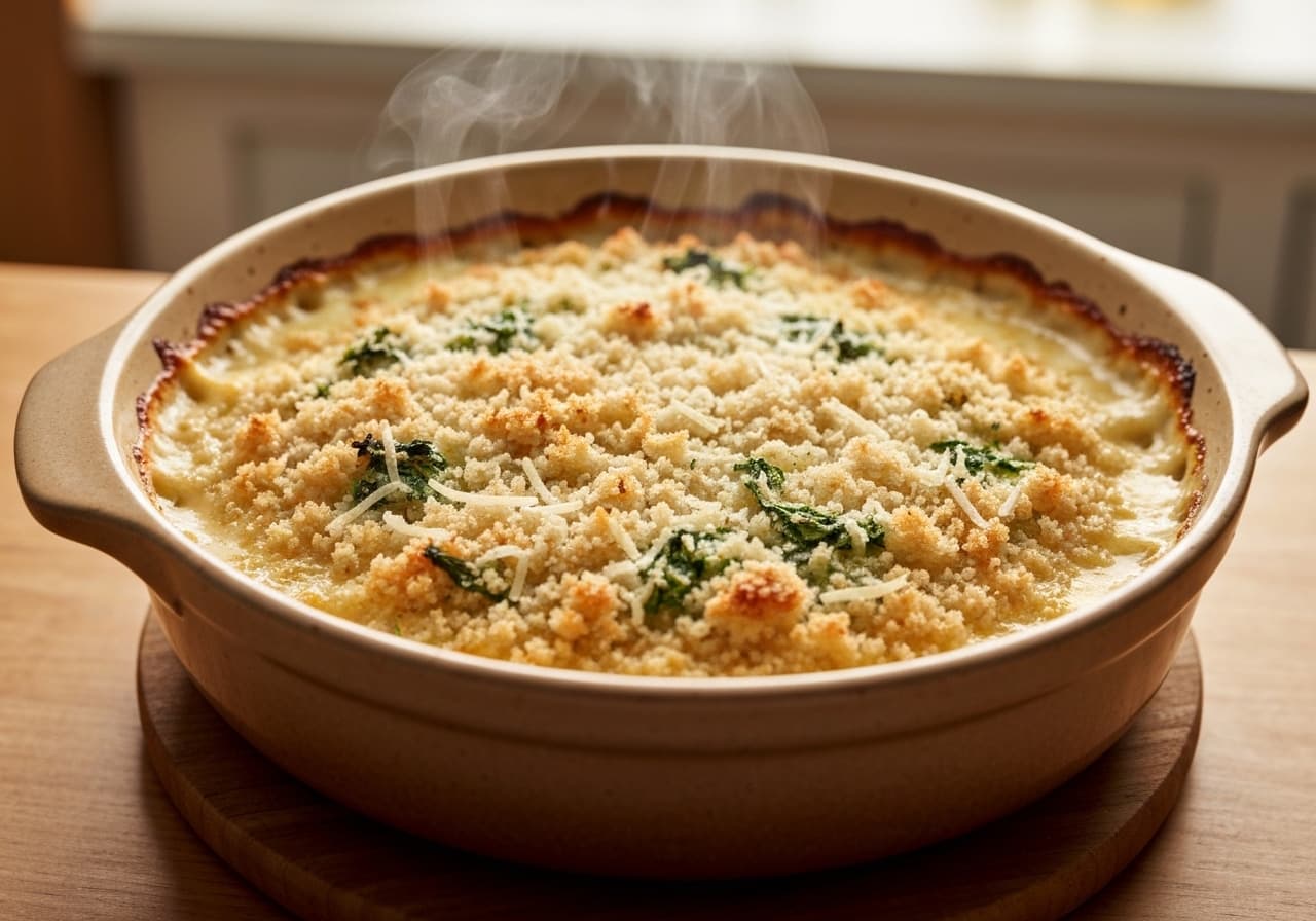 Parsnip and Apple Gratin with a Savory Herb Crumble Topping