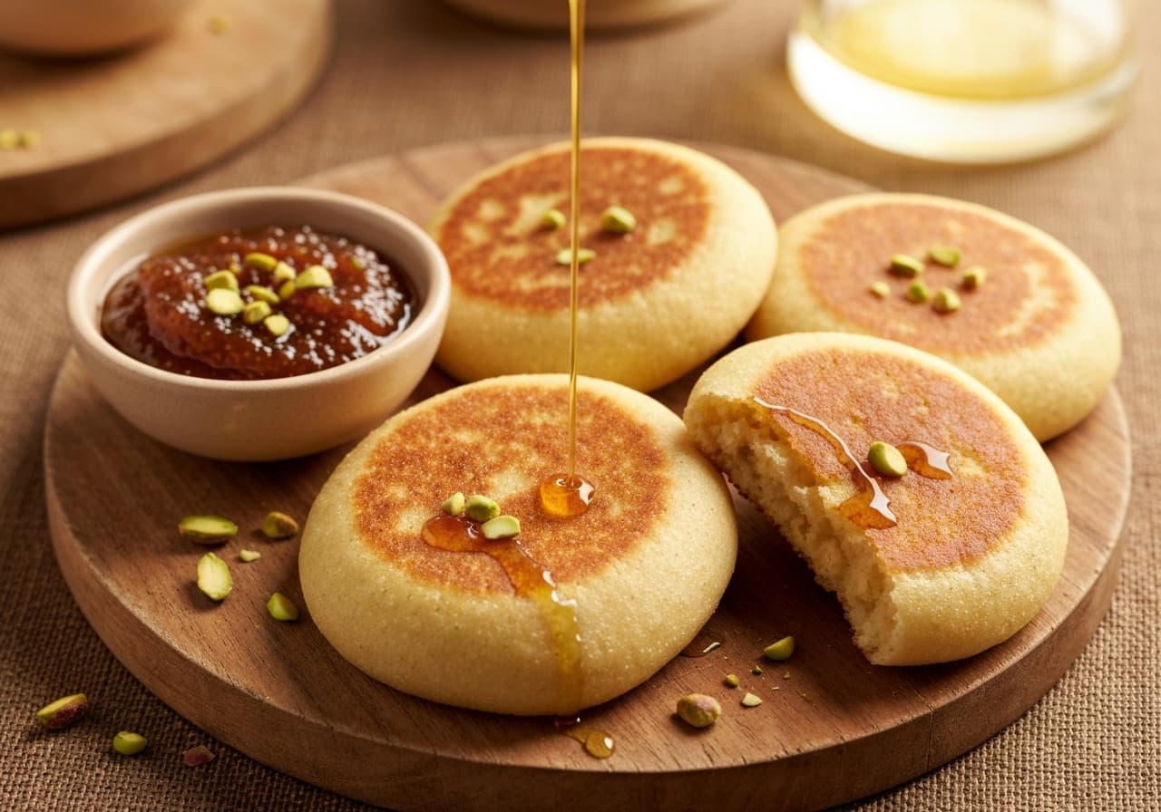 Oriental Spiced Harcha with Fig Jam and Argan Oil