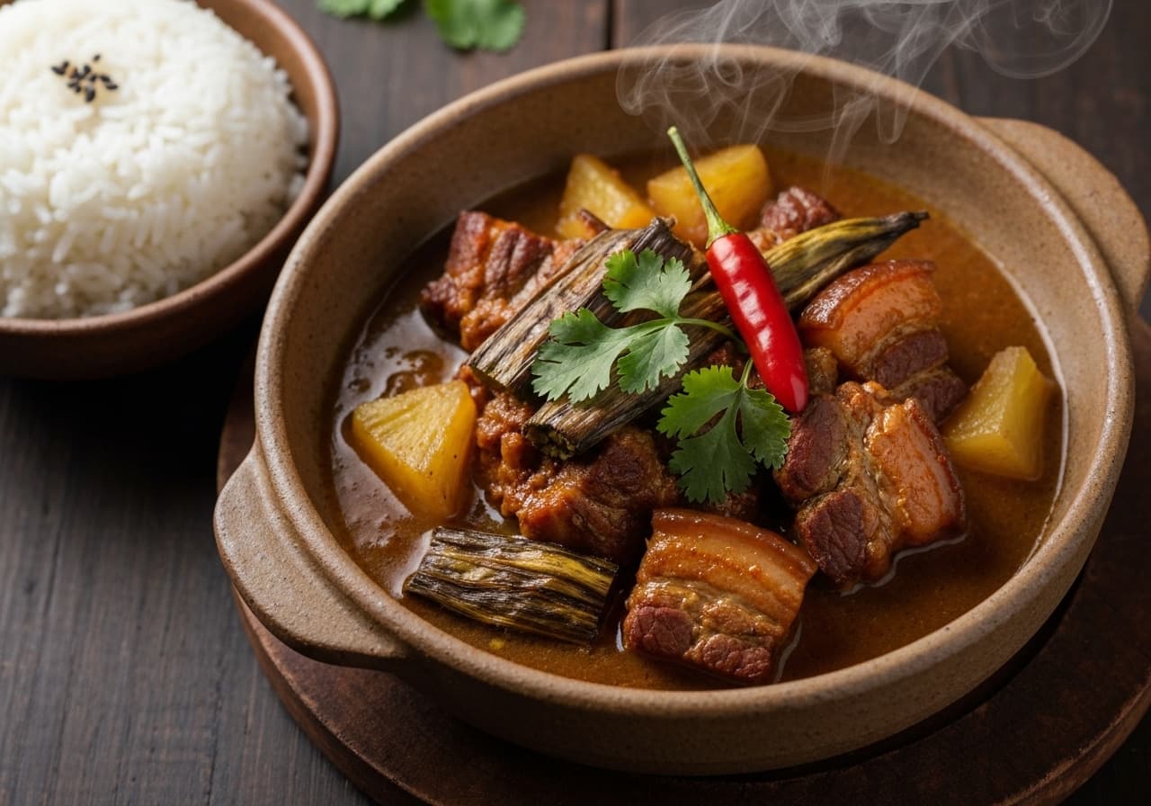 Pork Humba with Banana Blossoms and Caramelized Pineapple