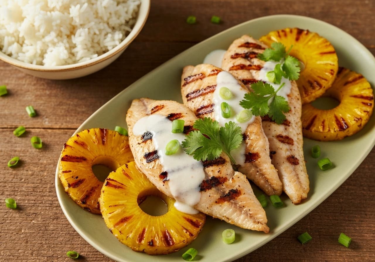 Grilled Tilapia with Coconut Milk and Roasted Pineapple