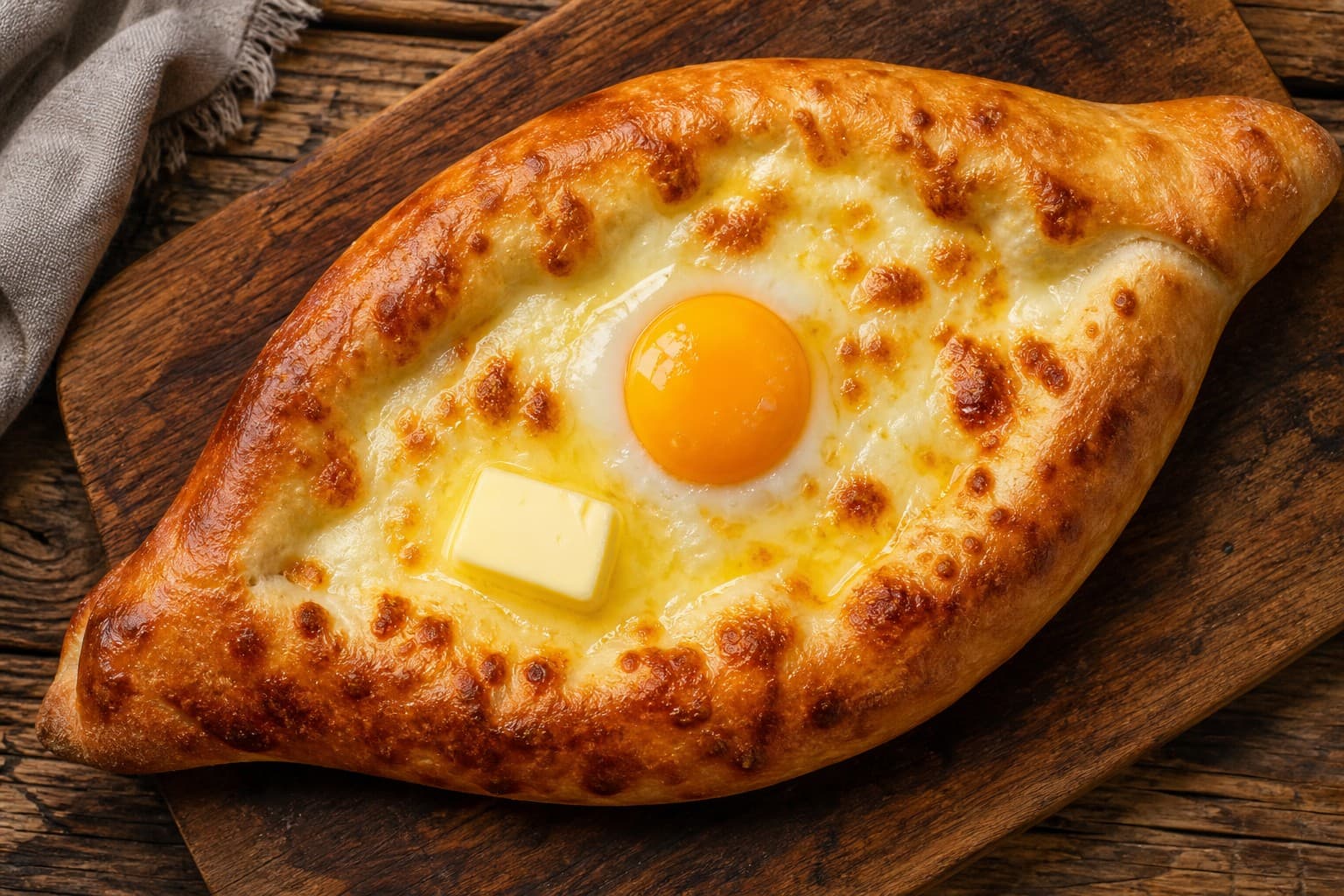 Adjaruli Khachapuri with Melted Cheese and Runny Egg