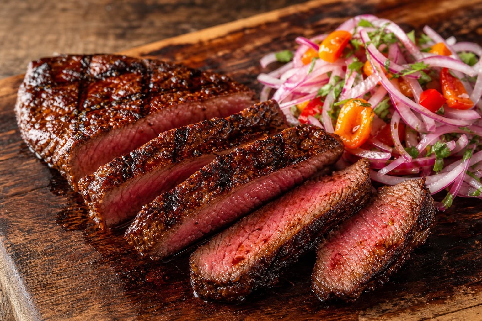 Grilled Aji Panca Marinated Sirloin with Smoked Rocoto Criolla Salsa