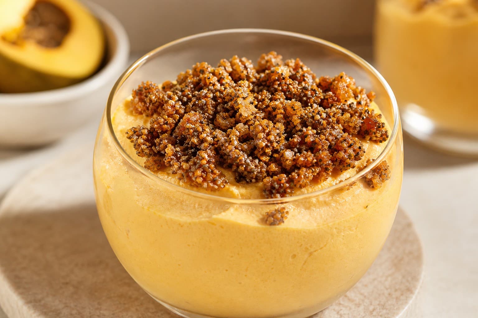 Lucuma Mousse with Crunchy Panela Chia Topping