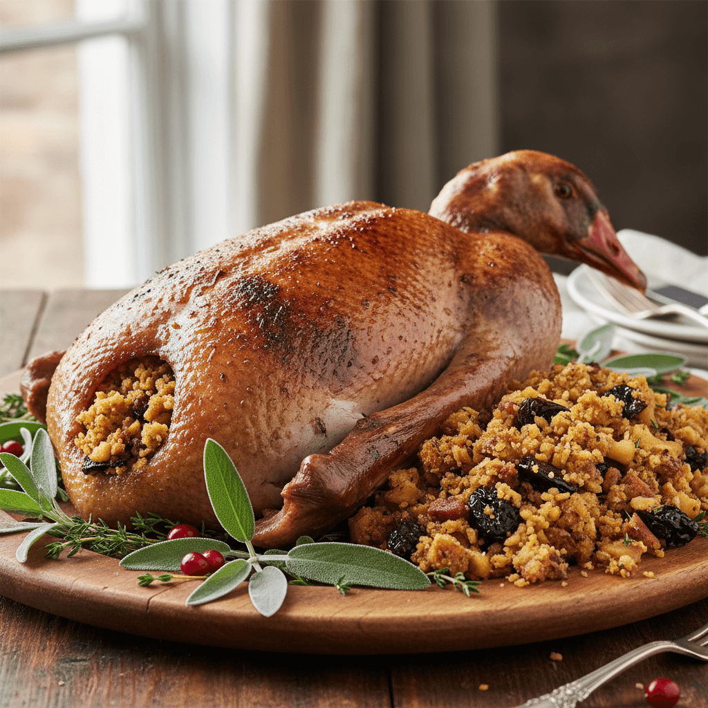 Roast Wild Goose Stuffed with Apples and Prunes