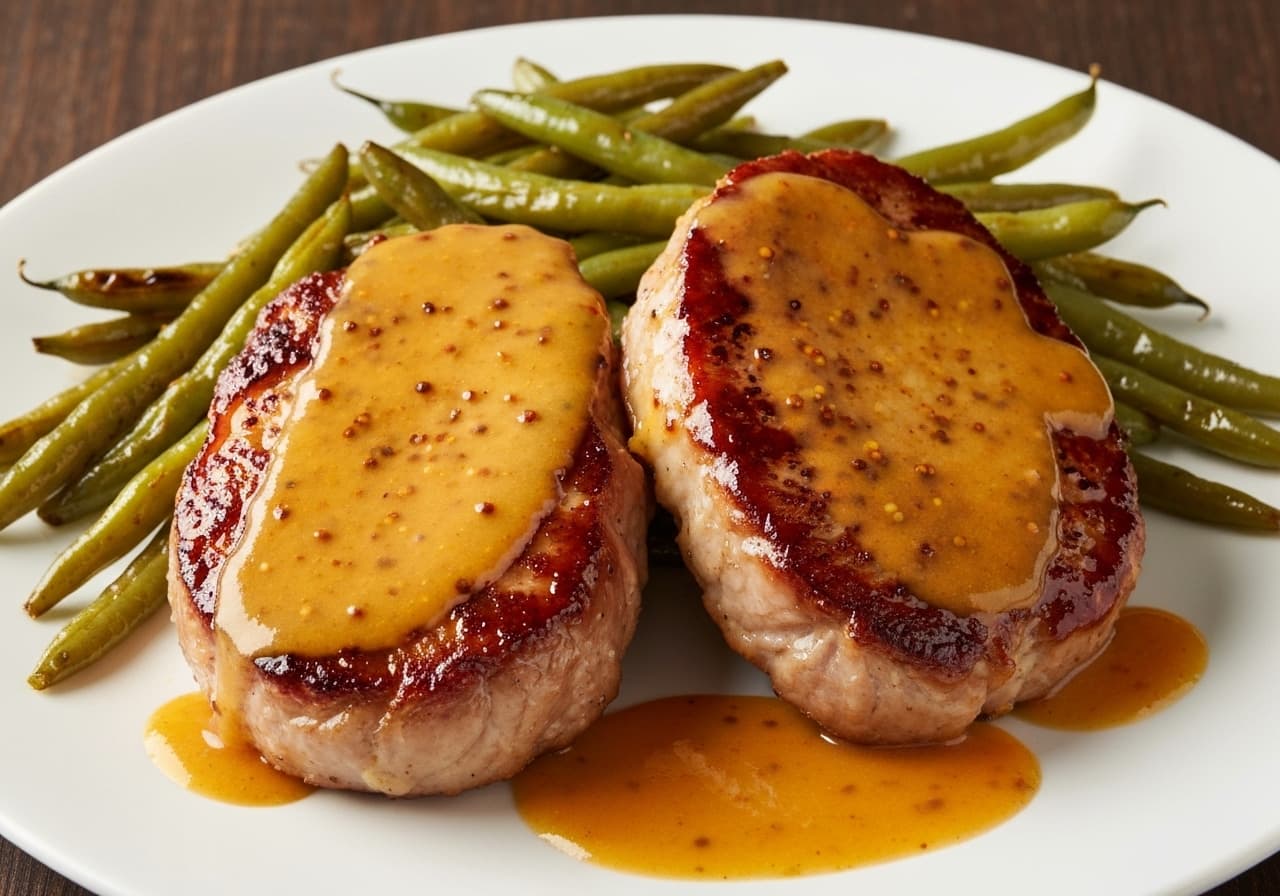 One-Pan Honey Mustard Pork Chops & Green Beans