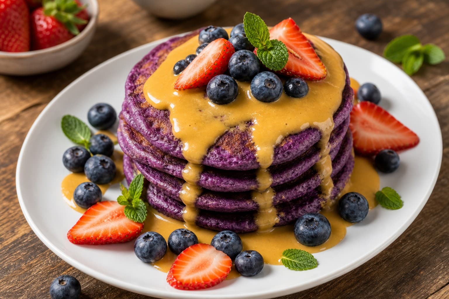 Purple Sweet Potato and Quinoa Pancakes with Lucuma Sauce