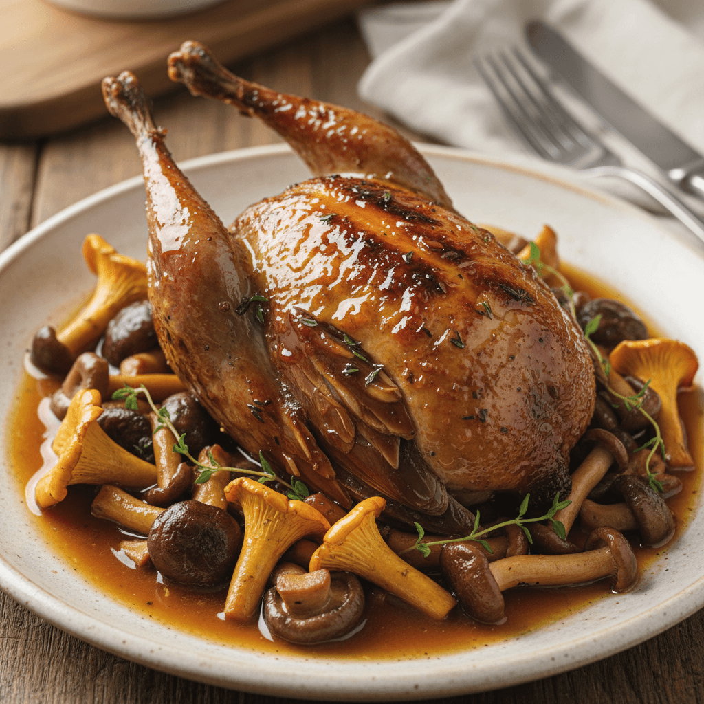 Perdrix à l'érable et champignons sauvages