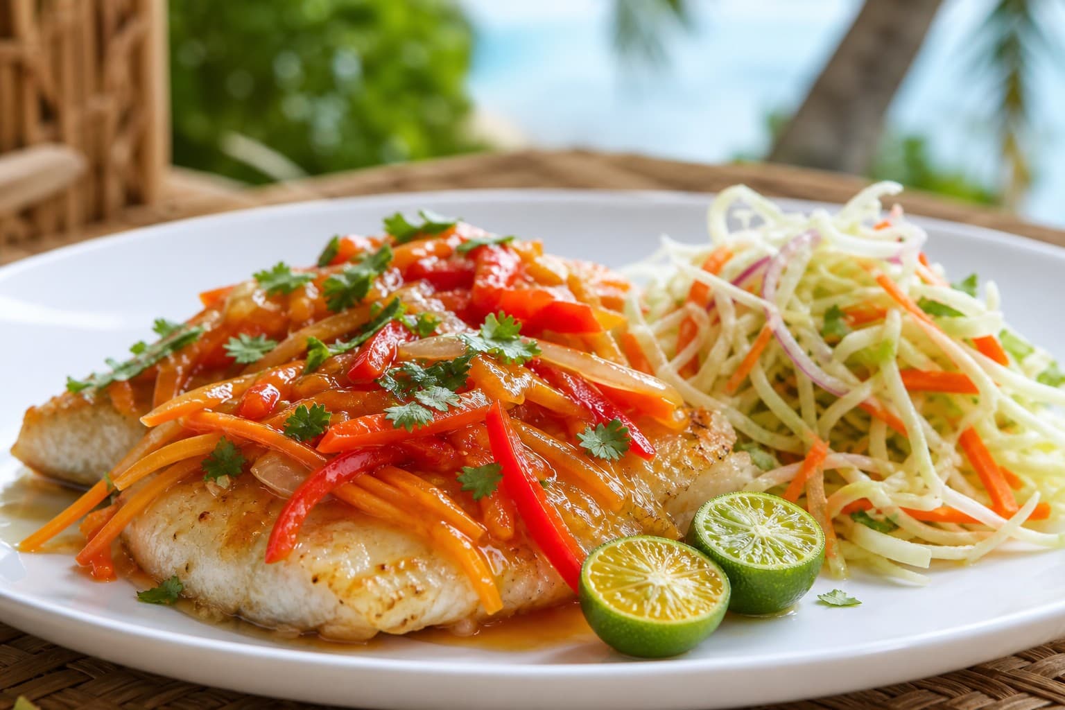 Calamansi and Ginger Fish Escabeche with Green Papaya Achara