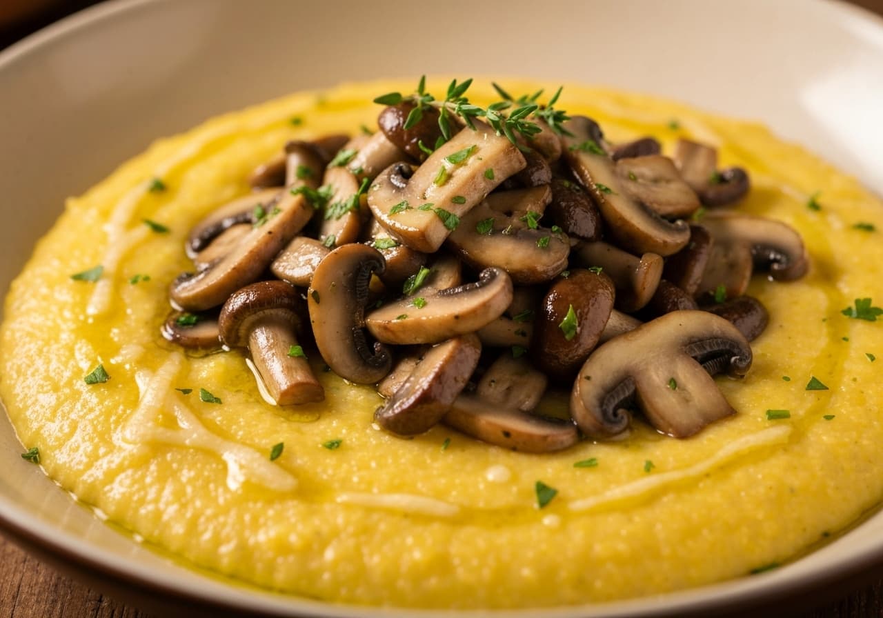 Creamy Three-Cheese Polenta with Wild Mushrooms