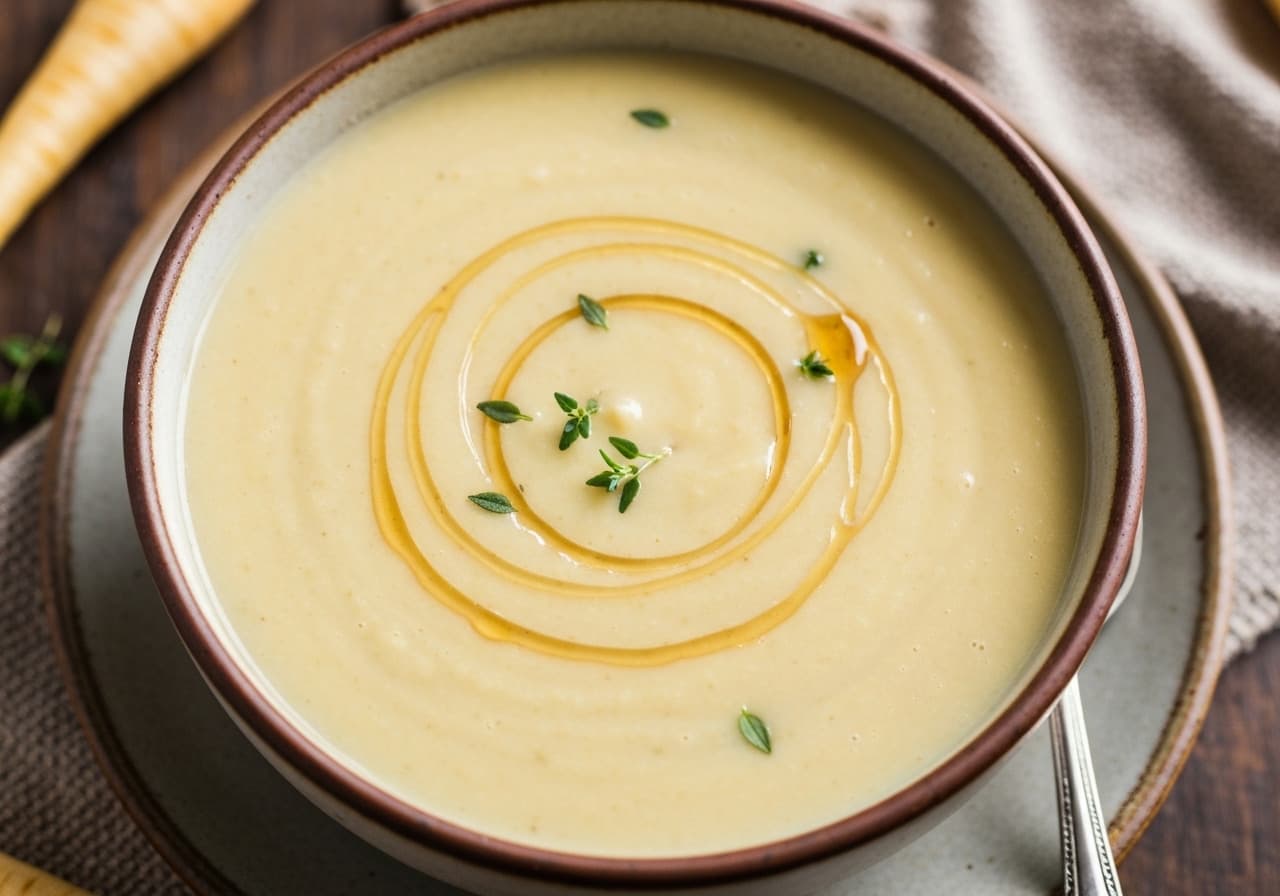Creamy Parsnip and Pear Soup with Maple