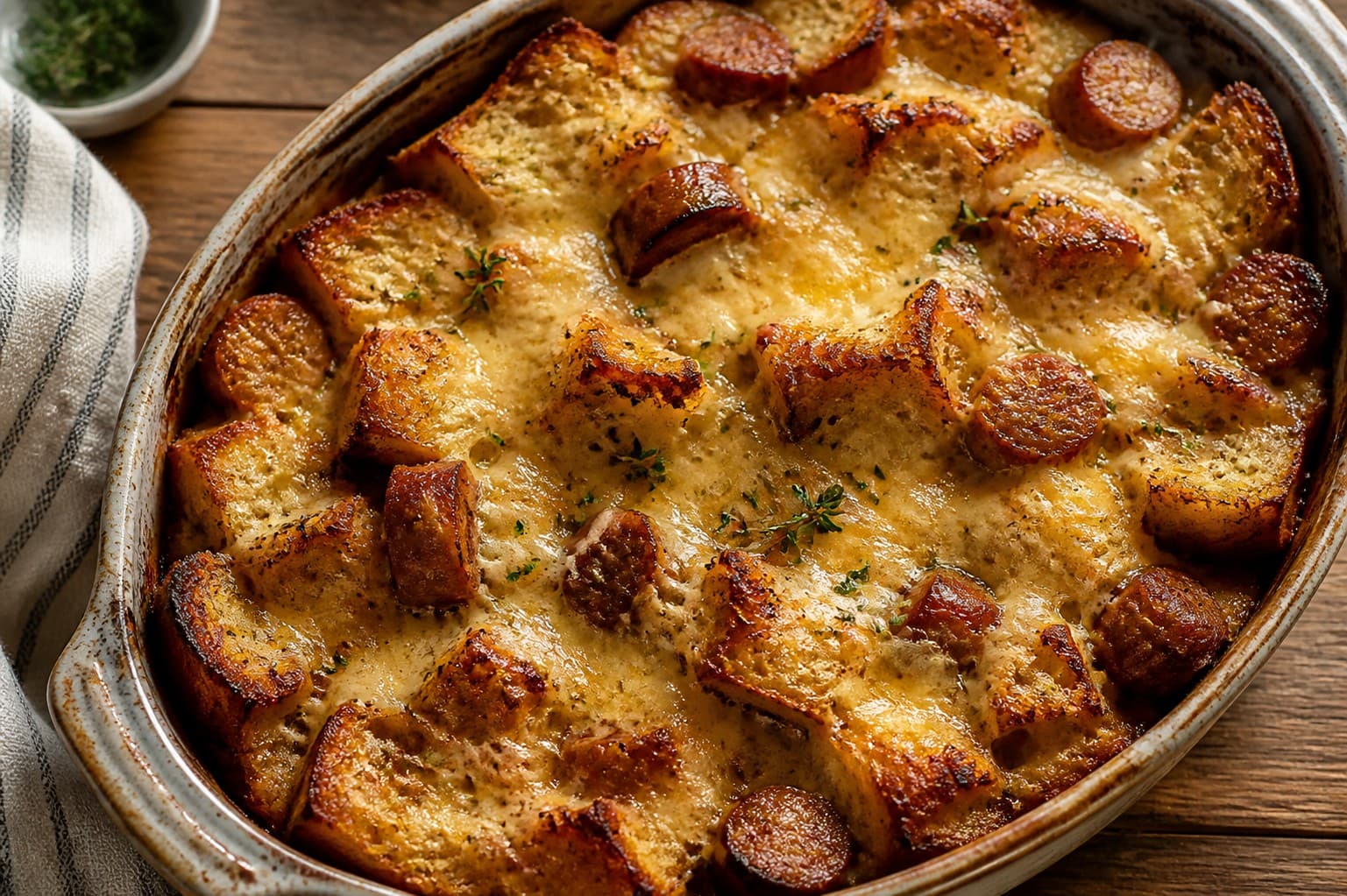 Smoked Andouille and Gouda Savory Bread Pudding