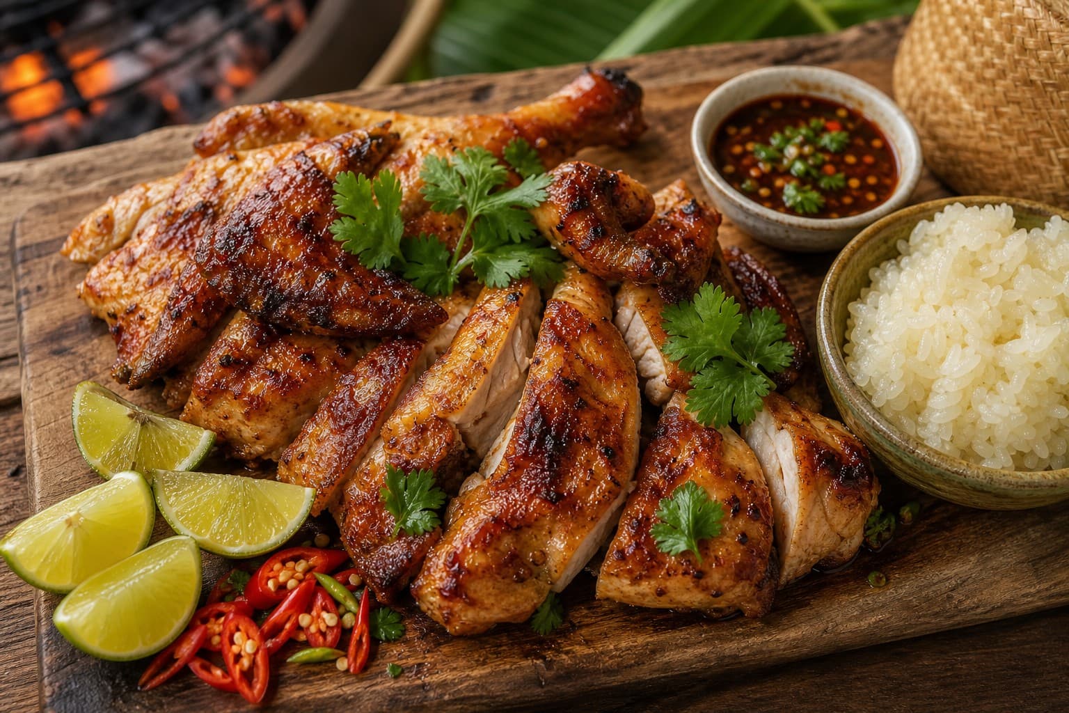 Lemongrass and Galangal Marinated Gai Yang Chicken with Spicy Tamarind Sauce
