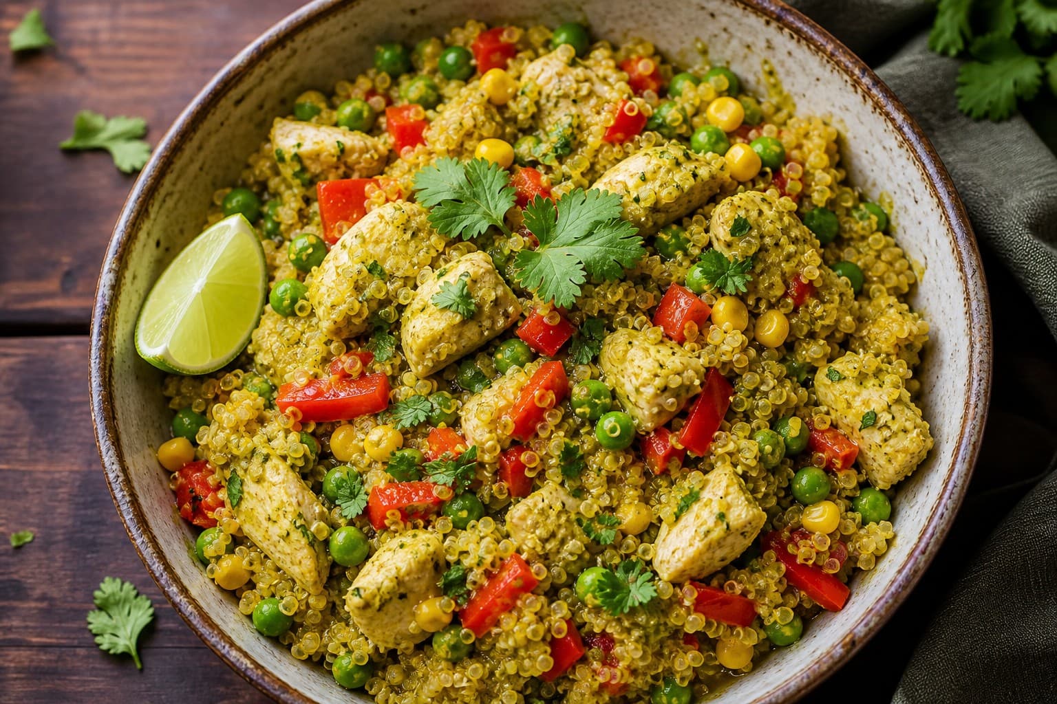 Limeño-Style Quinoa with Chicken and Ají Amarillo Green Sauce