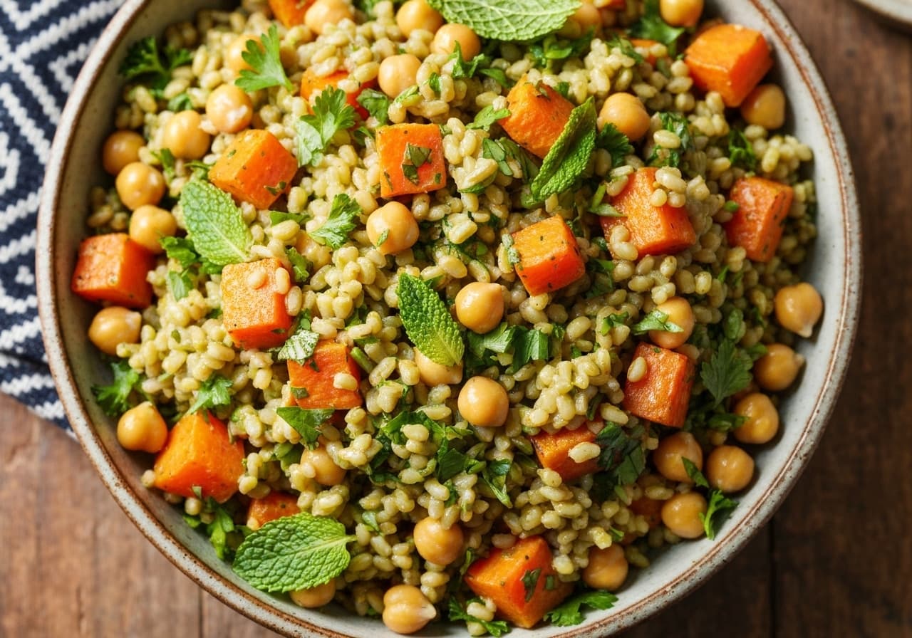 Roasted Freekeh Salad with Spiced Carrots and Chickpeas
