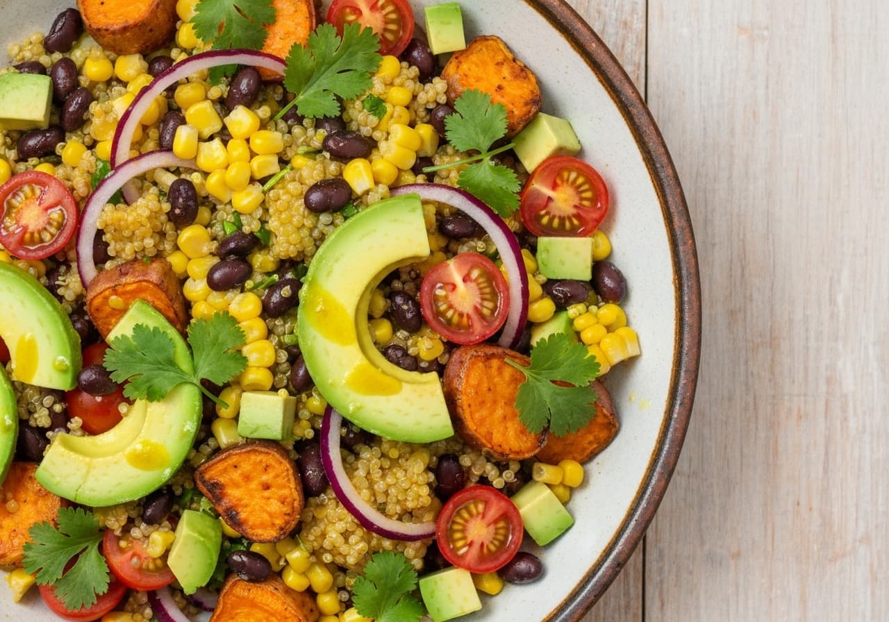 Andean Quinoa Salad with Roasted Sweet Potatoes and Aji Amarillo Vinaigrette