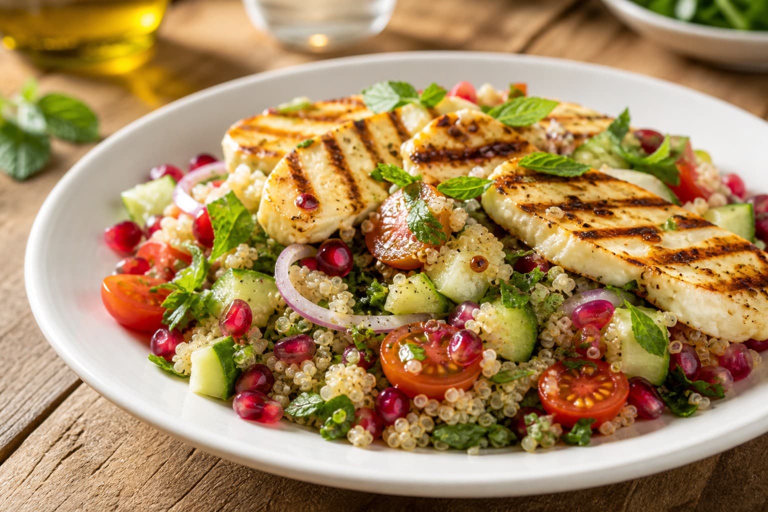 Levant Radiance Salad with Quinoa and Grilled Halloumi