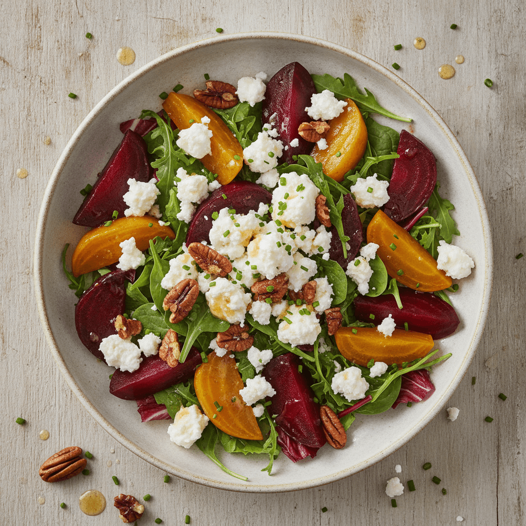Gourmet Roasted Beet, Fresh Goat Cheese, and Maple Pecan Salad