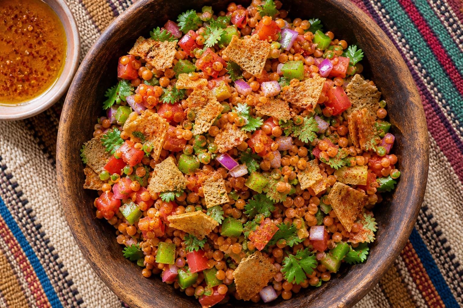 Spiced Misir and Timatim Salad with Berbere Injera Crisps