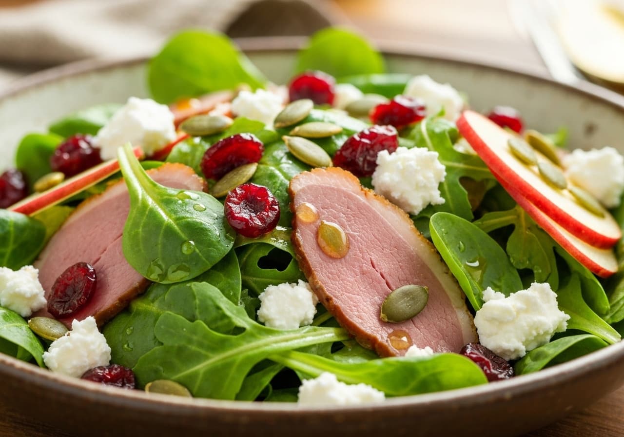 Nordic Salad with Smoked Duck, Fresh Goat Cheese and Cranberries