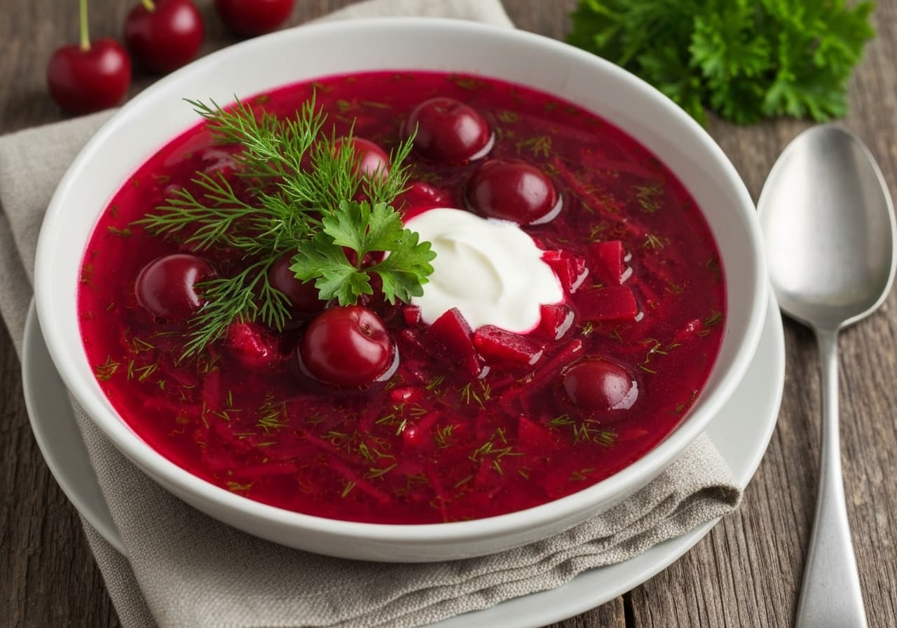 Cherry and Fresh Herb Borscht Soup