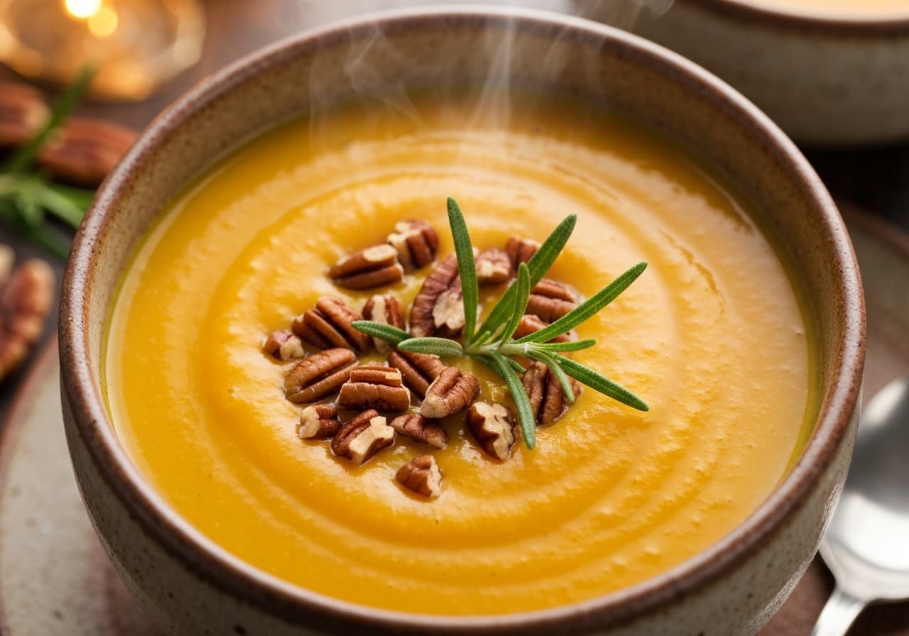 Creamy Acorn Squash, Boreal Pecan, and Rosemary Soup