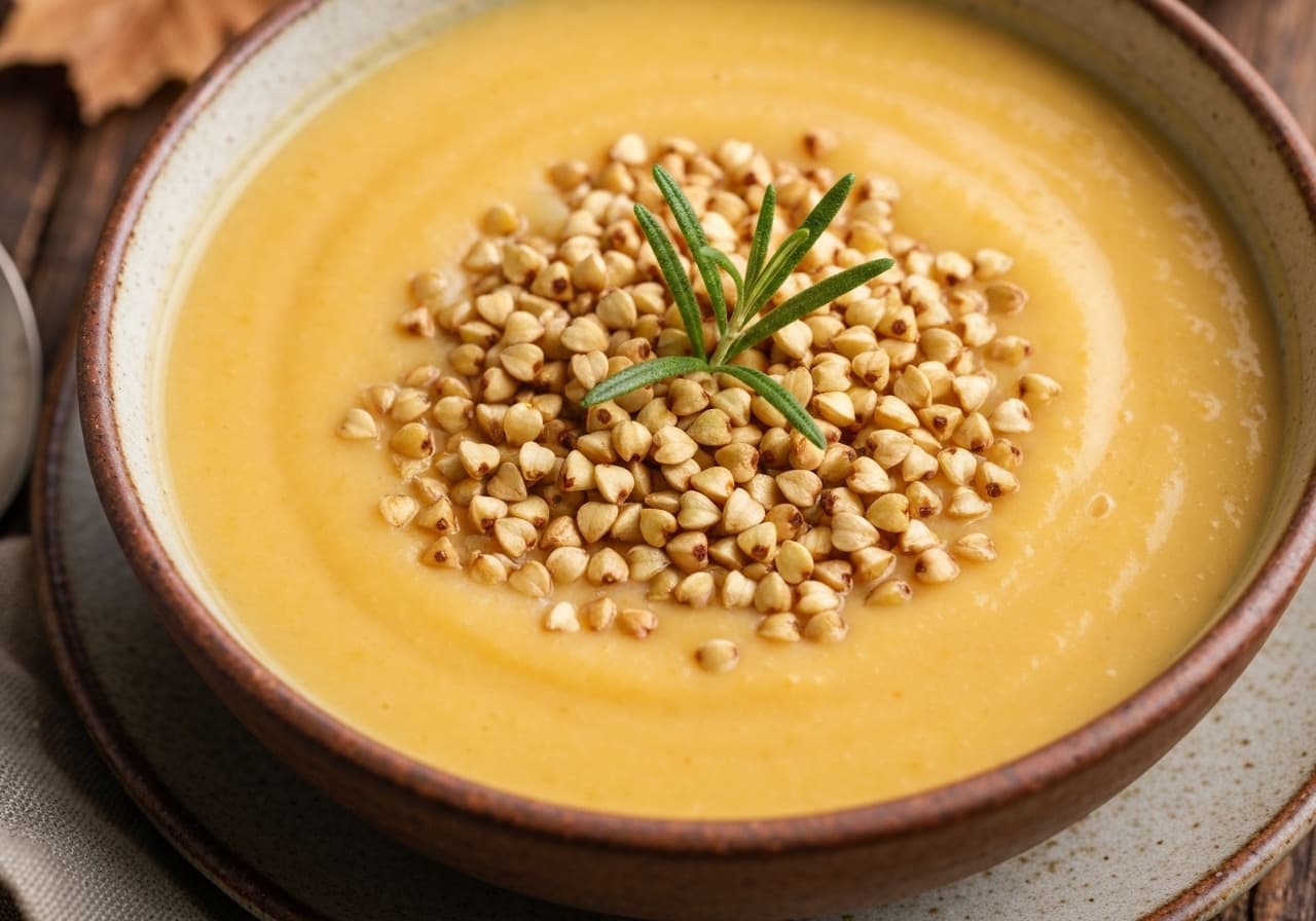 Creamy Roasted Parsnip and Maple Soup with Buckwheat Crisps