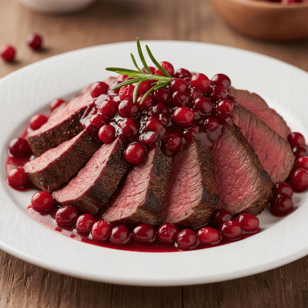 Caribou Steak with Cranberry Sauce