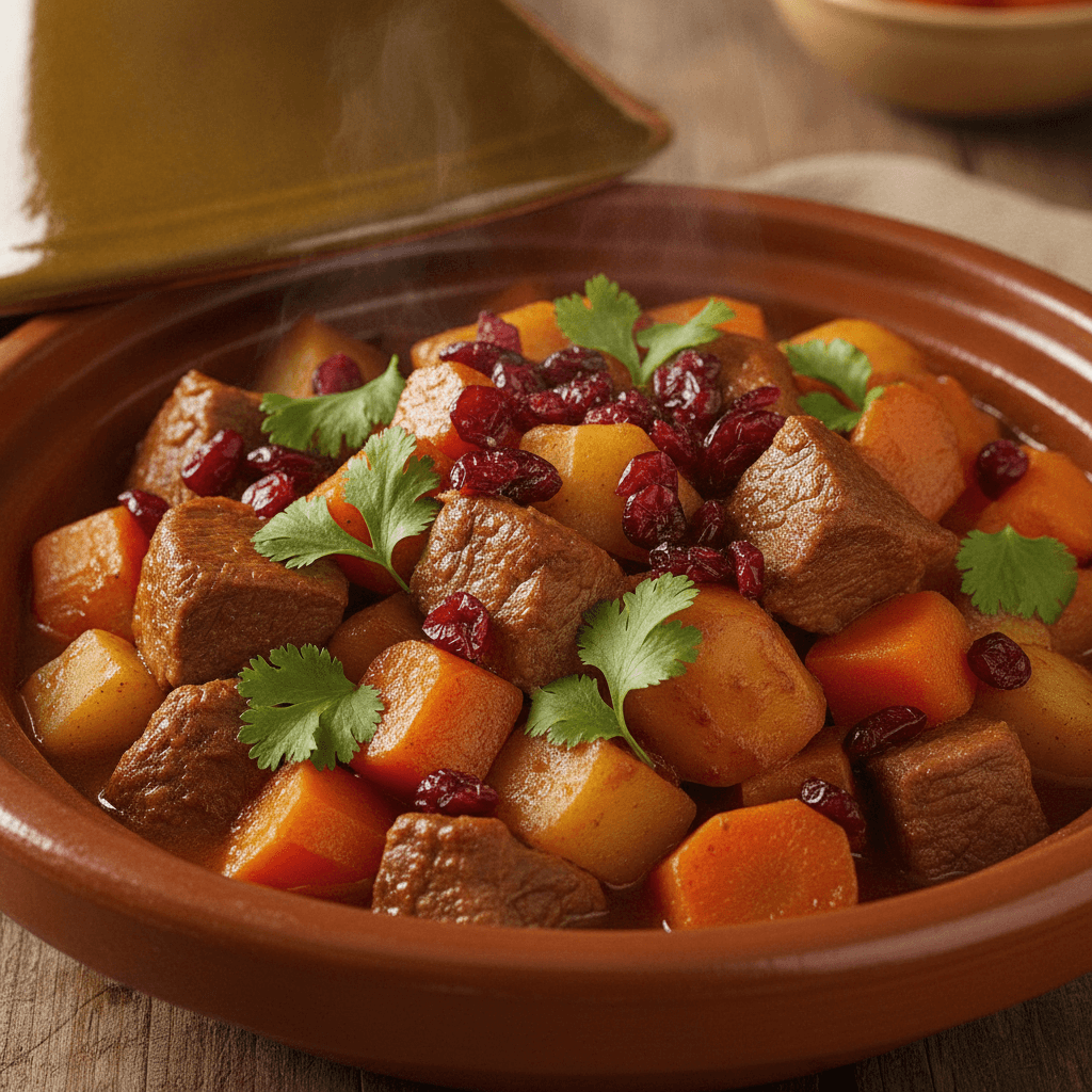 Maple and Cranberry Glazed Lamb and Root Vegetable Tagine