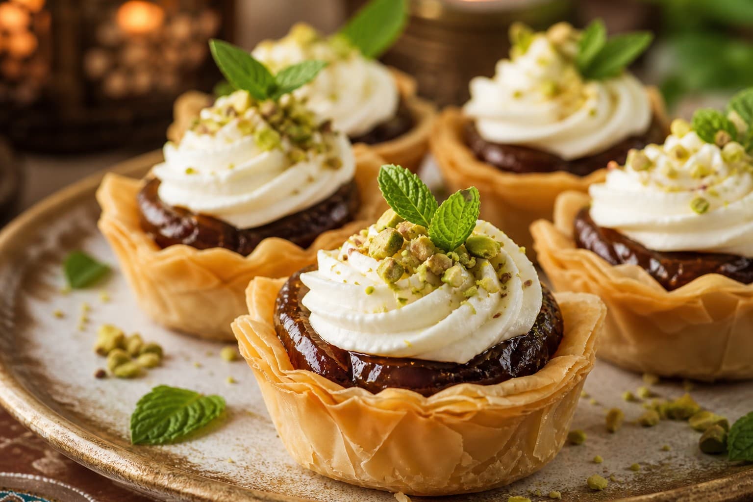 Date, Orange Blossom, and Cardamom Labneh Mousse Tartlets